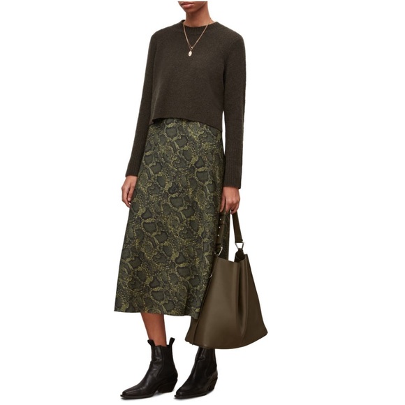 AllSaints Large Leather Tote w Pouch NWT Sycamore Green - Picture 8 of 10